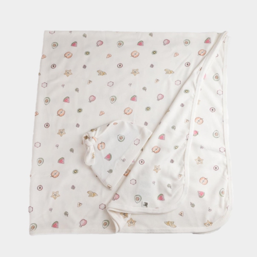 The Elk Baby Premium Organic Cotton Fruit Blanket and Beanie set