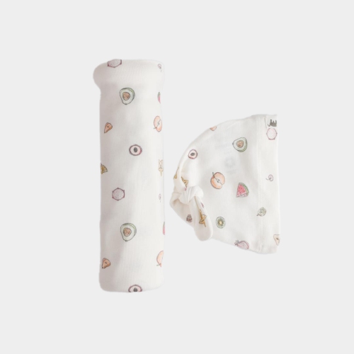The Elk Baby Premium Organic Cotton Fruit Blanket and Beanie set