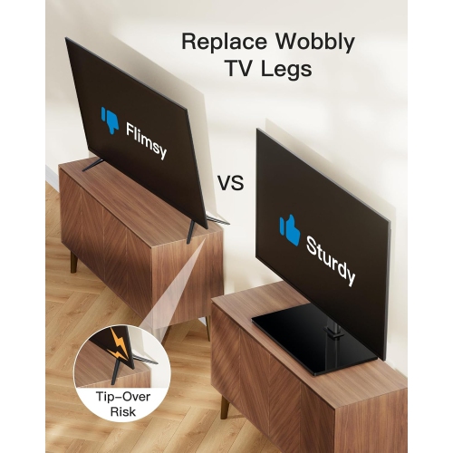 Universal TV Stand - Table Top TV Stand for 32-60 inch LCD LED TVs - Height Adjustable TV Base Stand with Tempered Glass Base & Wire Management, VESA