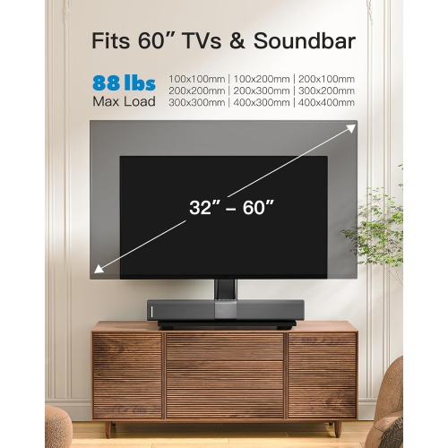 Universal TV Stand - Table Top TV Stand for 32-60 inch LCD LED TVs - Height Adjustable TV Base Stand with Tempered Glass Base & Wire Management, VESA