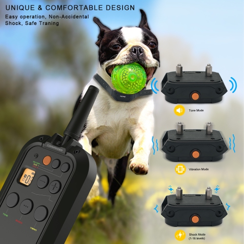 Collier d'entraînement pour chiens PATPET avec télécommande, collier amortisseur rechargeable et étanche 3/4 Mile Range E pour grand chien