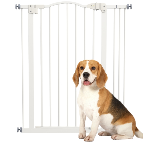 PAWHUT  29"-34" Wide Dog Gate With Door, Pressure Fit, Auto Close, Double Locking for Doorways Hallways Stairs, 37" Tall In Black