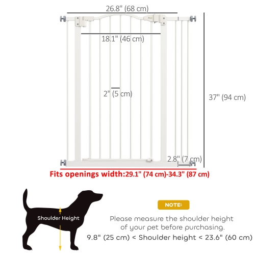 PawHut 29"-34" Wide Dog Gate with Door, Pressure Fit, Auto Close, Double Locking for Doorways Hallways Stairs, 37" Tall, Black
