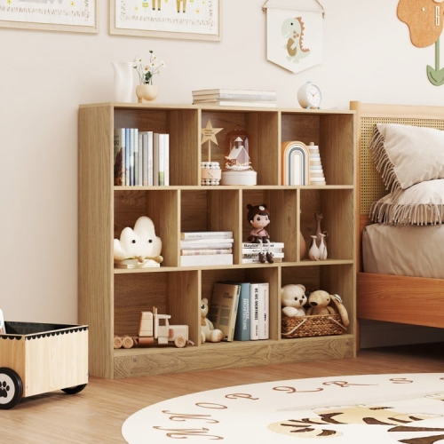 Wooden Toy Storage Organizer with 10 Cubes for Kids Room or Playroom