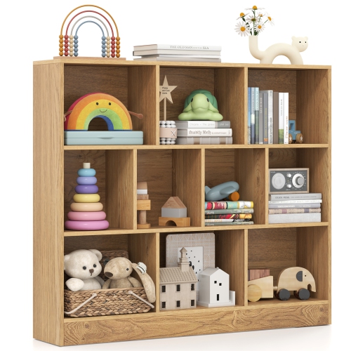 Wooden Toy Storage Organizer with 10 Cubes for Kids Room or Playroom