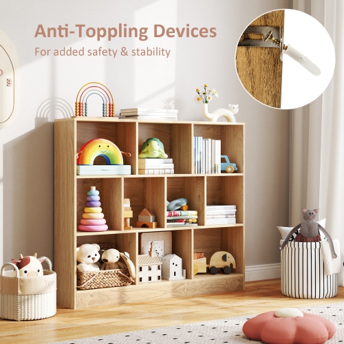 Wooden Toy Storage Organizer with 10 Cubes for Kids Room or Playroom