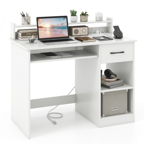 SLICKBLUE  Desk With Built-In Charging Station And Adjustable Shelf for Home Workspace