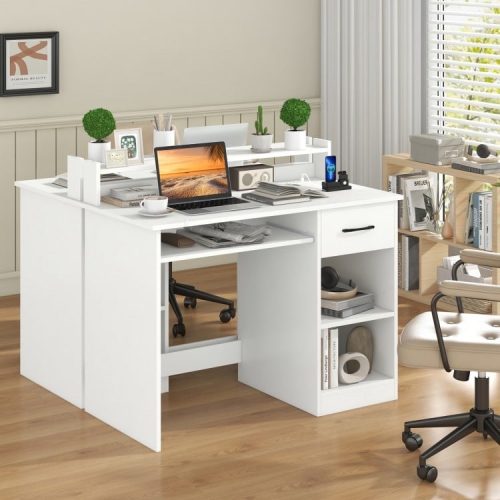 Desk with Built-in Charging Station and Adjustable Shelf for Home Workspace