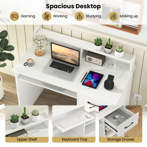 Desk with Built-in Charging Station and Adjustable Shelf for Home Workspace