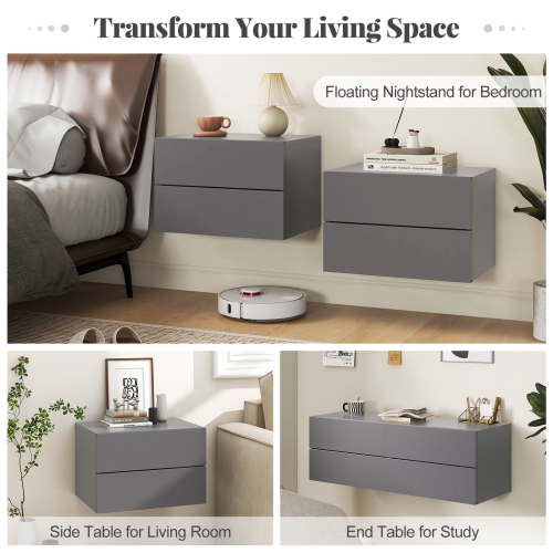 Floating Nightstand with Drawer – Modern Wall Bedside Shelf for Small Spaces