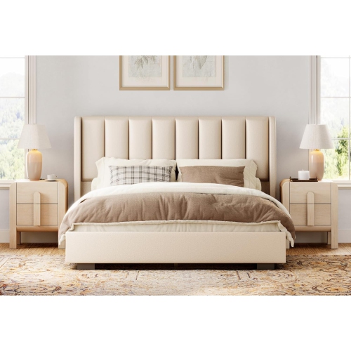 WAMPAT 23.7" Tall Modern Nightstands Set of 2, Wood Nightstand with Charging Station, Bedside Table w/2 Drawers, Curved Profile, Sofa Side Table End