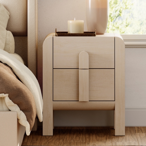 WAMPAT 23.7" Tall Modern Nightstands Set of 2, Wood Nightstand with Charging Station, Bedside Table w/2 Drawers, Curved Profile, Sofa Side Table End