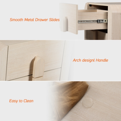 WAMPAT 23.7" Tall Modern Nightstands Set of 2, Wood Nightstand with Charging Station, Bedside Table w/2 Drawers, Curved Profile, Sofa Side Table End