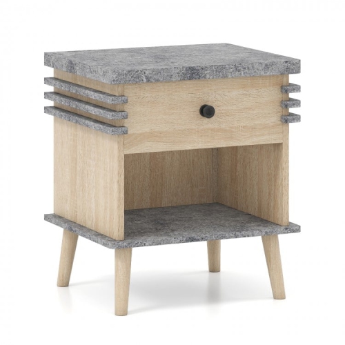SLICKBLUE  Modern Nightstand With Faux Marble Top – 3-Tier End Table for Bedroom Or Living Room
