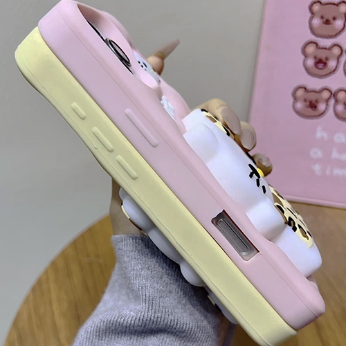 3D Leopard Print Cat Silicone Kickstand Case for iPhone 16 Pro