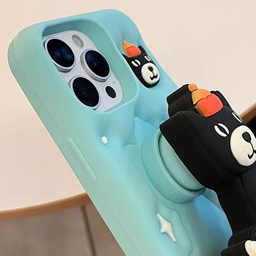3D Jelly Cat Silicone Kickstand Case for iPhone 16 Pro