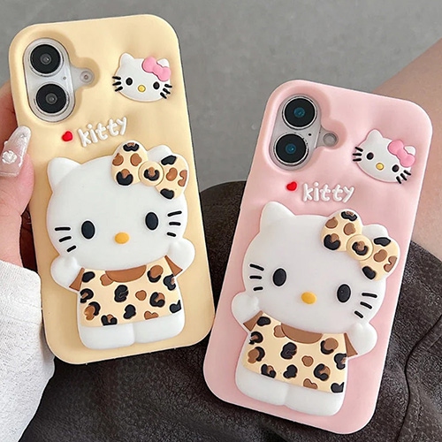 3D Leopard Print Cat Silicone Kickstand Case for iPhone 16