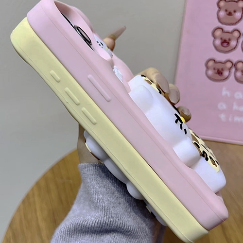 3D Leopard Print Cat Silicone Kickstand Case for iPhone 14 Pro