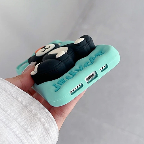 Étui avec béquille en silicone Jelly Cat de 3D pour iPhone 15