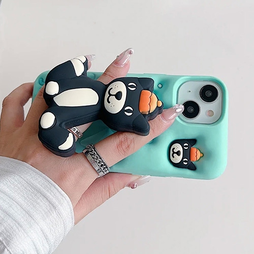 Étui avec béquille en silicone Jelly Cat de 3D pour iPhone 15