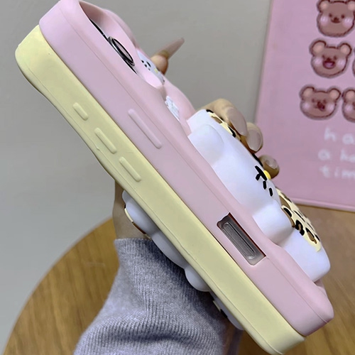 3D Leopard Print Cat Silicone Kickstand Case for iPhone 16 Pro