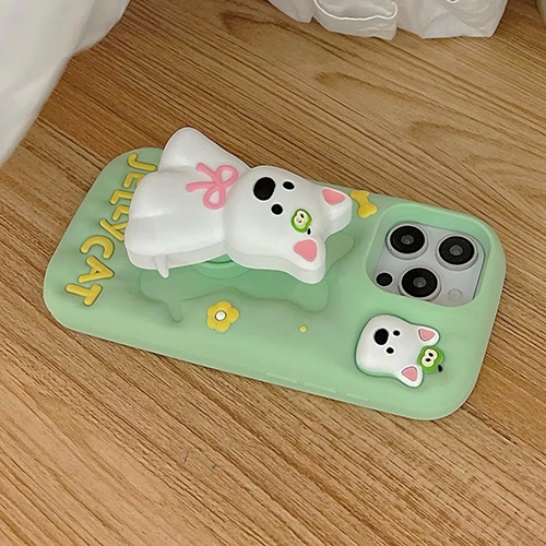 3D Green Westigo Dog Silicone Kickstand Case for iPhone 16 Pro