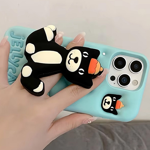 3D Jelly Cat Silicone Kickstand Case for iPhone 16 Pro Max