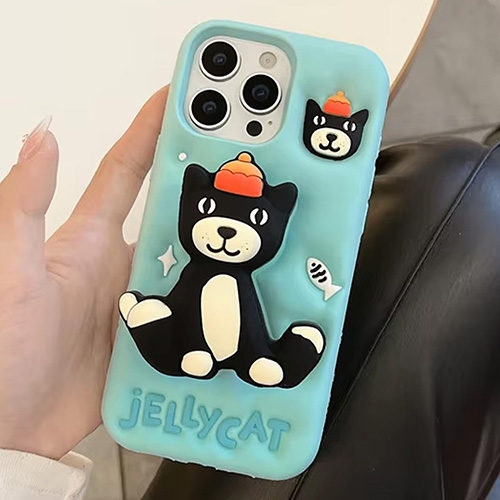 3D Jelly Cat Silicone Kickstand Case for iPhone 16 Pro Max
