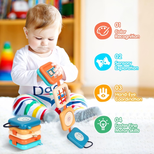 Montessori Toys, Travel Toys for 1–3 Year Olds, 7-in-1 Busy Cubes for Exercising Baby's Fingers