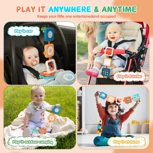 Montessori Toys, Travel Toys for 1–3 Year Olds, 7-in-1 Busy Cubes for Exercising Baby's Fingers