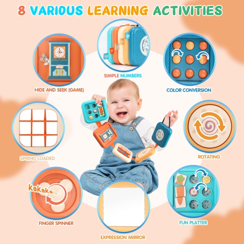 Montessori Toys, Travel Toys for 1–3 Year Olds, 7-in-1 Busy Cubes for Exercising Baby's Fingers