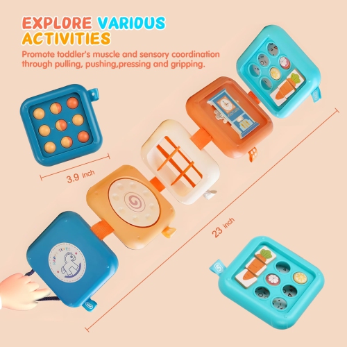 Montessori Toys, Travel Toys for 1–3 Year Olds, 7-in-1 Busy Cubes for Exercising Baby's Fingers
