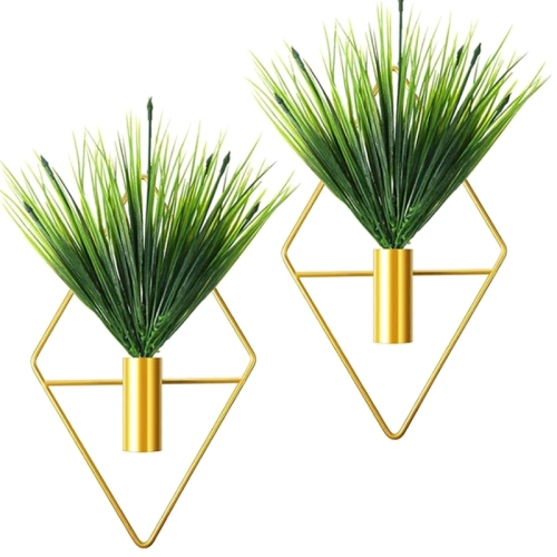 MYACUC  Two-Pack Gold Wall Art Wall Decor, Durable Wall Plant Holder With Simulated Grass Decoration for Living Room, Bedroom, Bathroom In Green