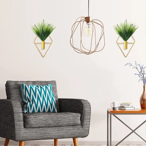 Two-Pack Gold Wall Art Wall Decor, Durable Wall Plant Holder with Simulated Green Grass Decoration for Living Room, Bedroom, Bathroom