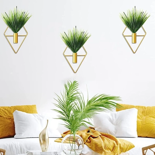 Two-Pack Gold Wall Art Wall Decor, Durable Wall Plant Holder with Simulated Green Grass Decoration for Living Room, Bedroom, Bathroom