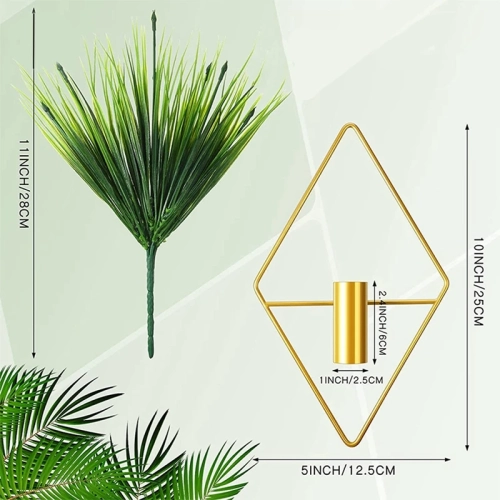 Two-Pack Gold Wall Art Wall Decor, Durable Wall Plant Holder with Simulated Green Grass Decoration for Living Room, Bedroom, Bathroom