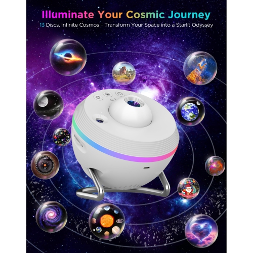 Galaxy Projector Lamp, Starry Sky Projector Atmosphere Lamp, Meteor Focus Night Light with 13 Film Slides, Suitable for Children's Birthday and