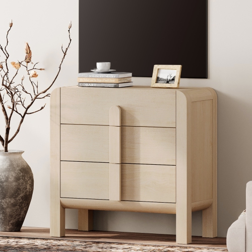 WAMPAT 3 Drawer Dresser for Bedroom, 31.5" W Mid Century Modern Wide Chest of Drawer, Closet Dresser TV Stand with Curved Edge Handles for Bedroom,