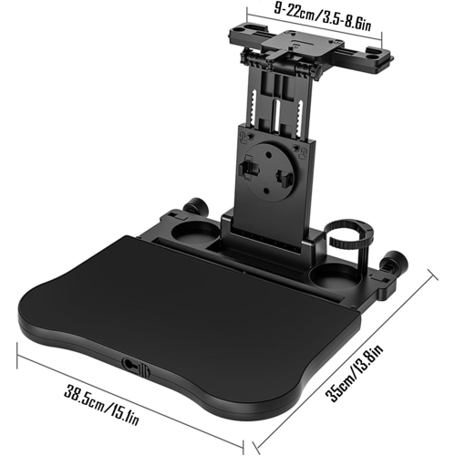 Car Back Seat Tray Table with Anti-Slip Pad, Foldable Tray Seat Back Table with 360° Rotating Phone Holder and Cup Holder, Multi-Function Adjustable