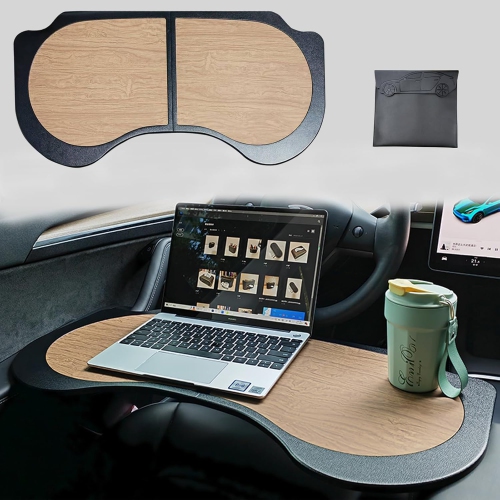Foldable Laptop Table for Tesla Model Y Mddle 3, PU Leather Food Tray Table for Work, Study, Makeup, Travel and In-Car Dining