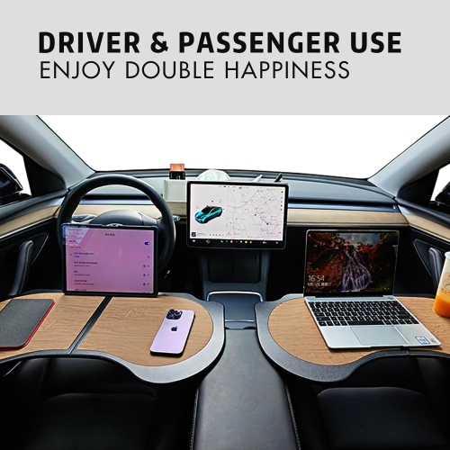 Foldable Laptop Table for Tesla Model Y Mddle 3, PU Leather Food Tray Table for Work, Study, Makeup, Travel and In-Car Dining