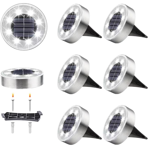 MYACUC  6PCs Solar Ground Lights, 8 Led Solar Light for Outdoor, Ip68 Waterproof Flat Landscape Lighting, Garden Disc Light for Patio Pathway Walkway