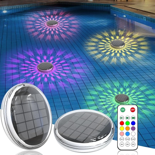 2PCS Solar Floating Pool Lights,Float Swimming Pool Lights with Remote Control,Solar Pool Light for Bathroom Bathtub Pool Party
