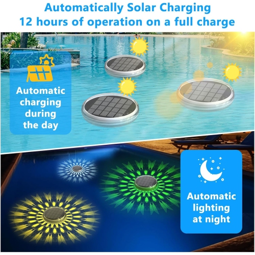 2PCS Solar Floating Pool Lights,Float Swimming Pool Lights with Remote Control,Solar Pool Light for Bathroom Bathtub Pool Party