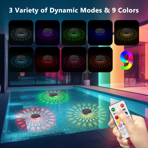 2PCS Solar Floating Pool Lights,Float Swimming Pool Lights with Remote Control,Solar Pool Light for Bathroom Bathtub Pool Party