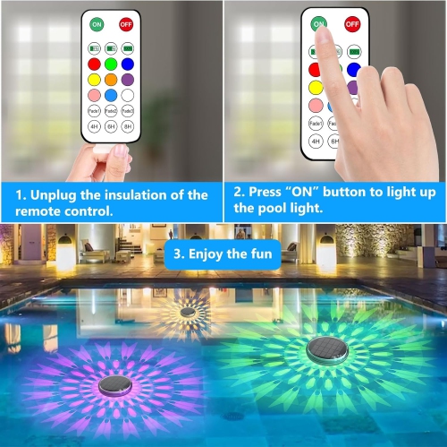 2PCS Solar Floating Pool Lights,Float Swimming Pool Lights with Remote Control,Solar Pool Light for Bathroom Bathtub Pool Party