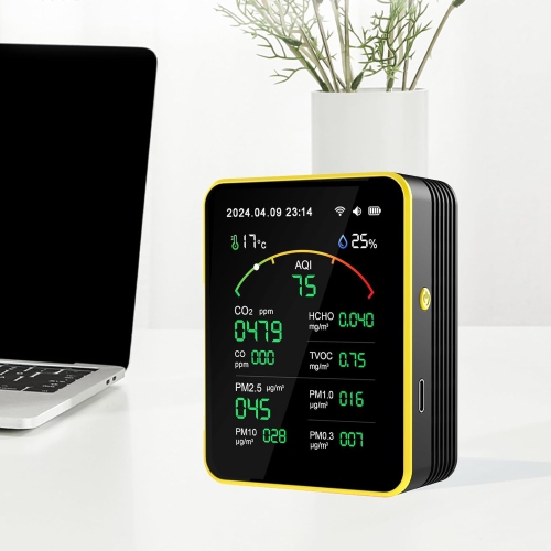 15 in 1 Air Quality Tester - Detect CO, CO2, PM, Formaldehyde, Temperature and Humidity, etc., 2.8" TFT Color Display, App Control, Wi-Fi, Alarm