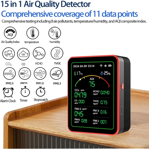 Air quality monitor-10 tests|Built-in multiple high-precision sensors|2.8' ultra-clear color screen|Wi-Fi smart connection|Ultra-long battery life