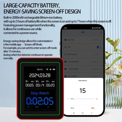 Air quality monitor-10 tests|Built-in multiple high-precision sensors|2.8' ultra-clear color screen|Wi-Fi smart connection|Ultra-long battery life