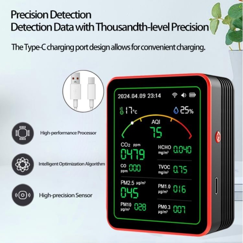 Air quality monitor-10 tests|Built-in multiple high-precision sensors|2.8' ultra-clear color screen|Wi-Fi smart connection|Ultra-long battery life